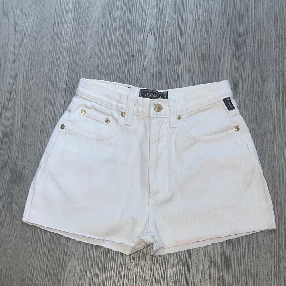 Versace White High-Waist Jean Shorts